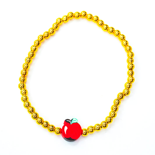 Back to School Apple (Small Gold Beads) Beaded Bracelet