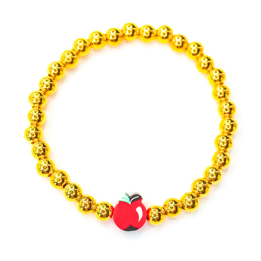 Back to School Apple (Large Gold Beads) Beaded Bracelet