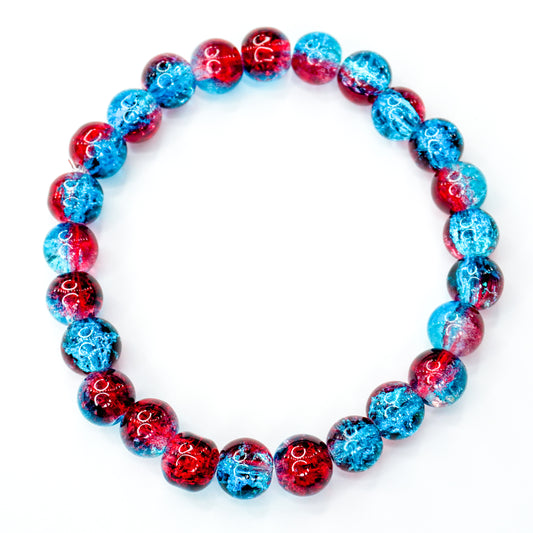 Red and Blue Glass Beaded Bracelet