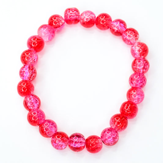 Red and Pink Glass Beaded Bracelet