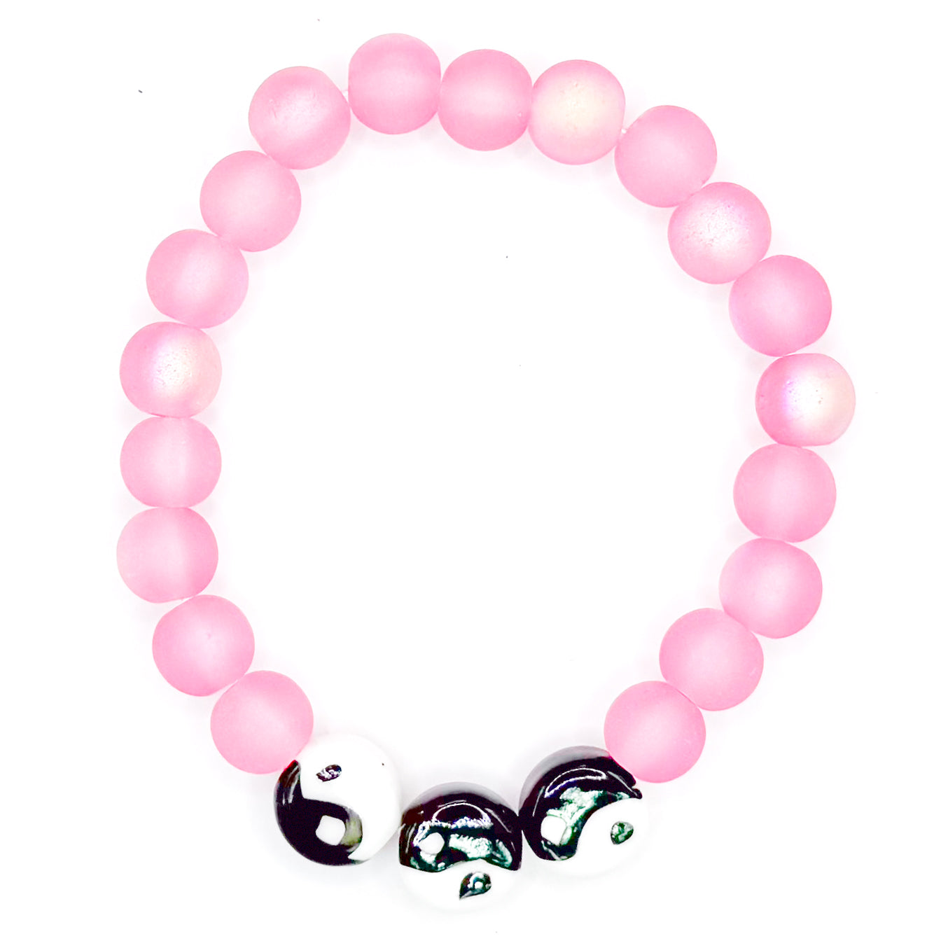 Pink Ying Yang Glass Beaded Bracelet