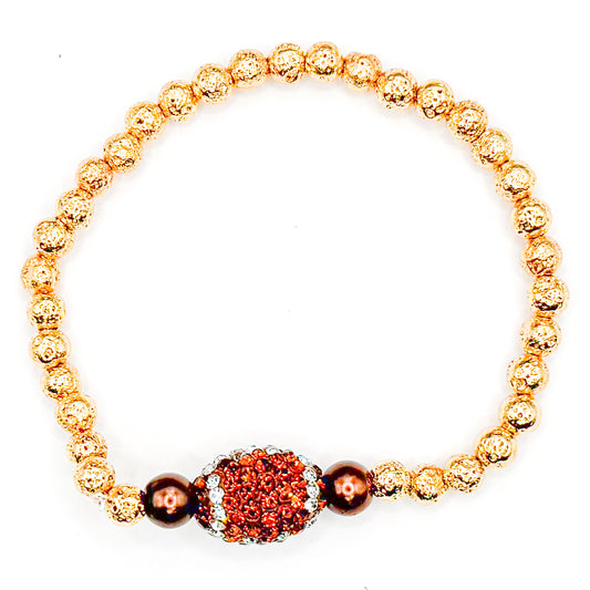 Gold Sparkly Football 2.0 Glass Beaded Bracelet