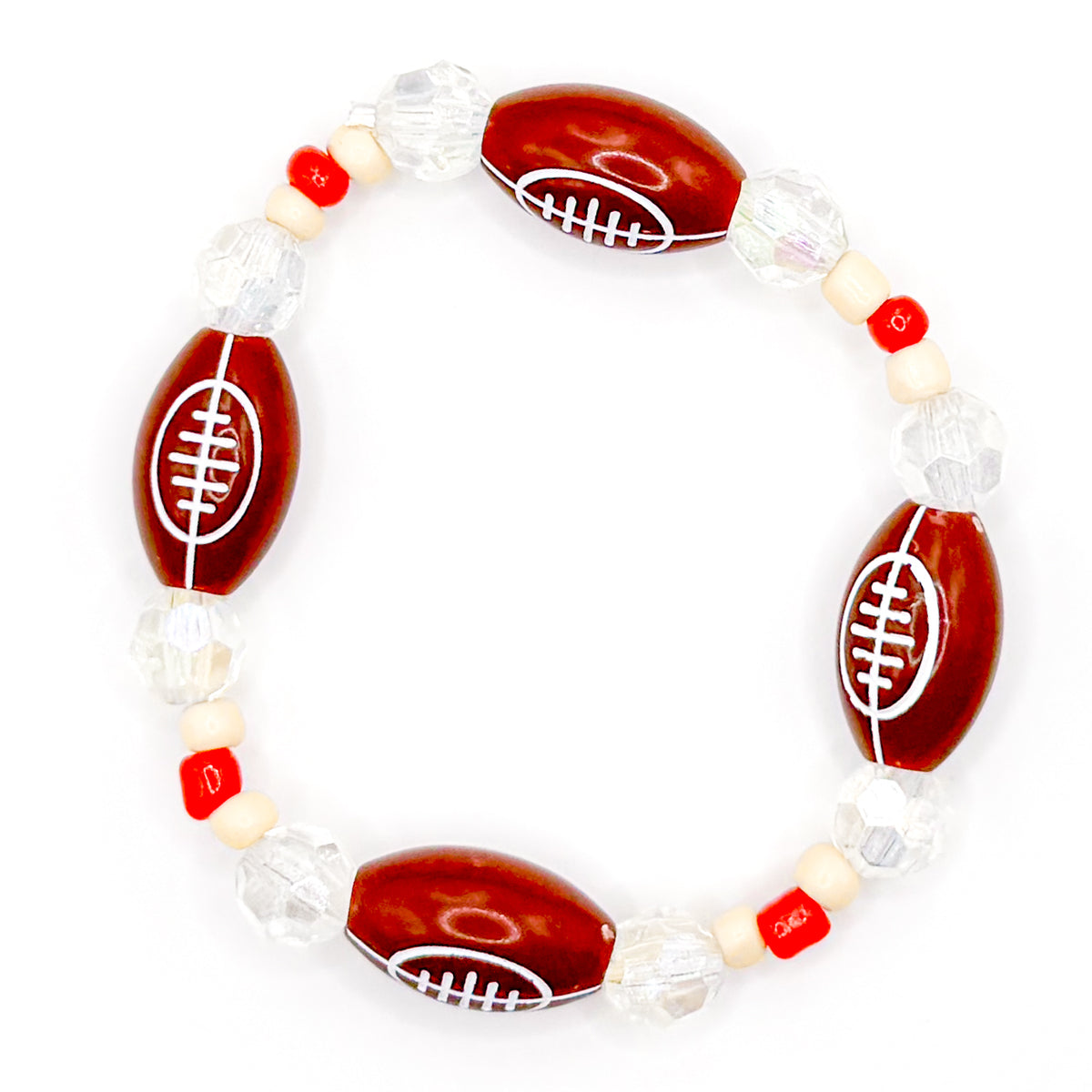 Shiny Red and Tan Football Bracelet