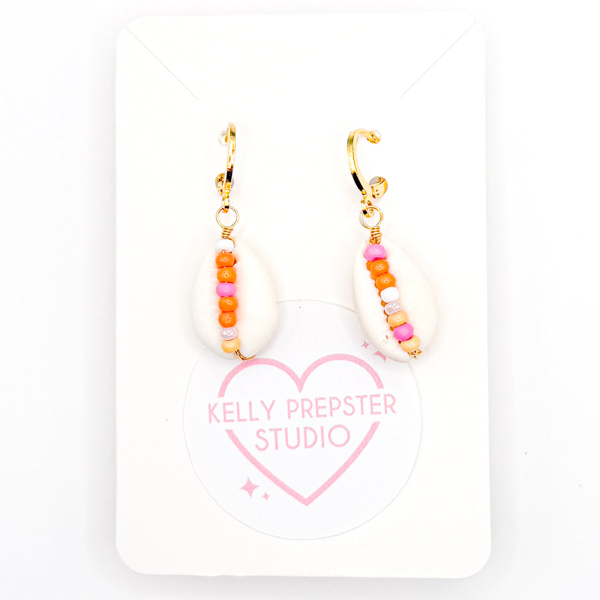 Orange and Pink Shell Ya Huggie Earrings