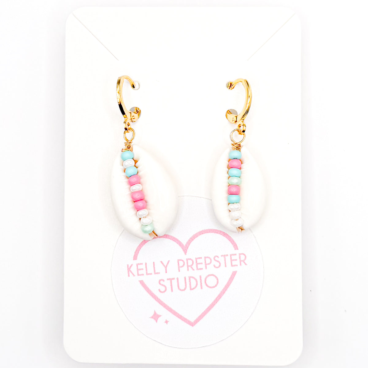Blue and Pink Shell Ya Huggie Earrings