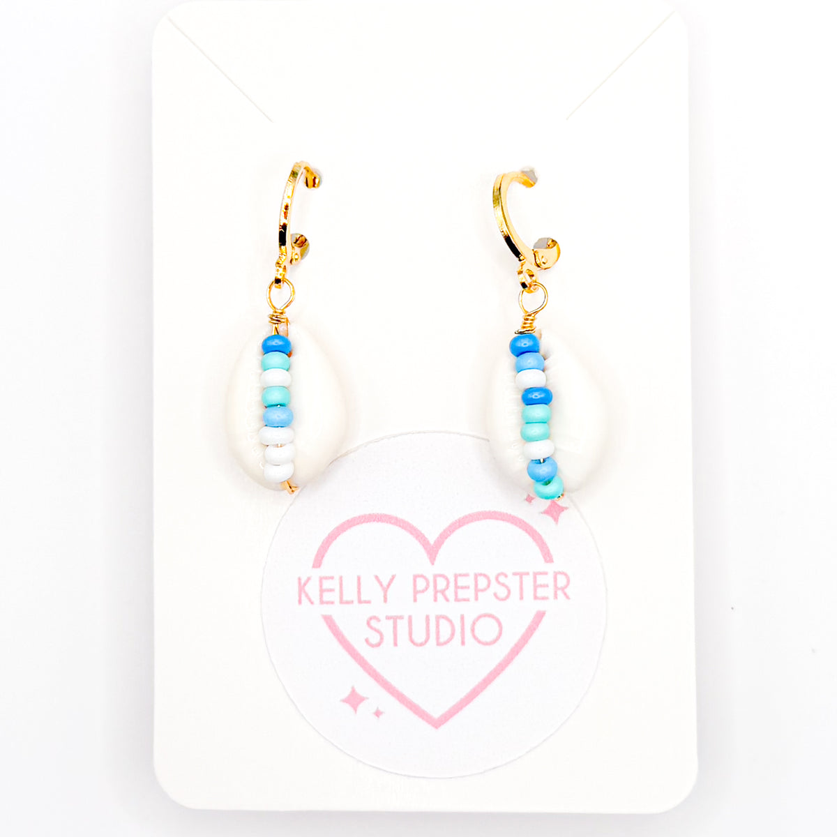 Blue and Green Shell Ya Huggie Earrings