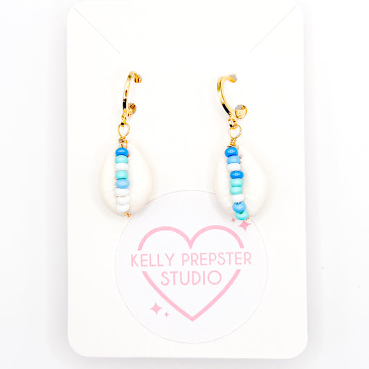 Blue and Green Shell Ya Huggie Earrings