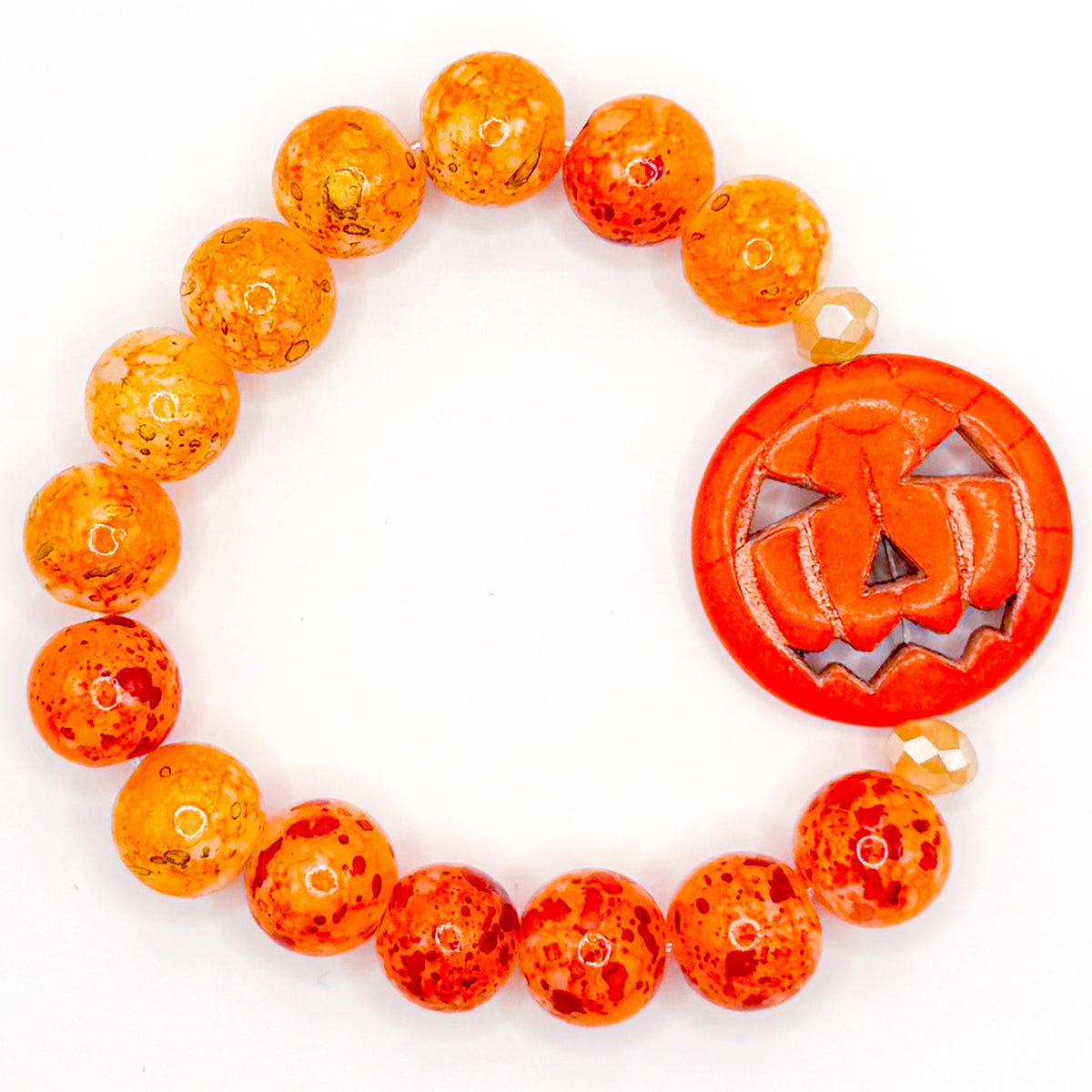 Jack-o'-lantern Glass Beaded Bracelet