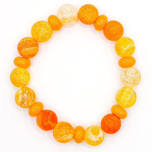 Orange Fall Crackle Glass Beaded Bracelet