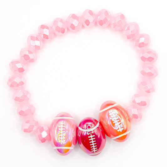 Pink Football Glass Beaded Bracelet
