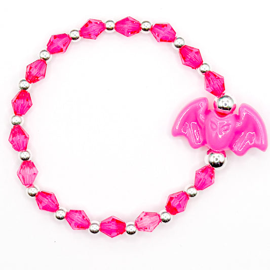 Spooky Pink Bat Beaded Bracelet