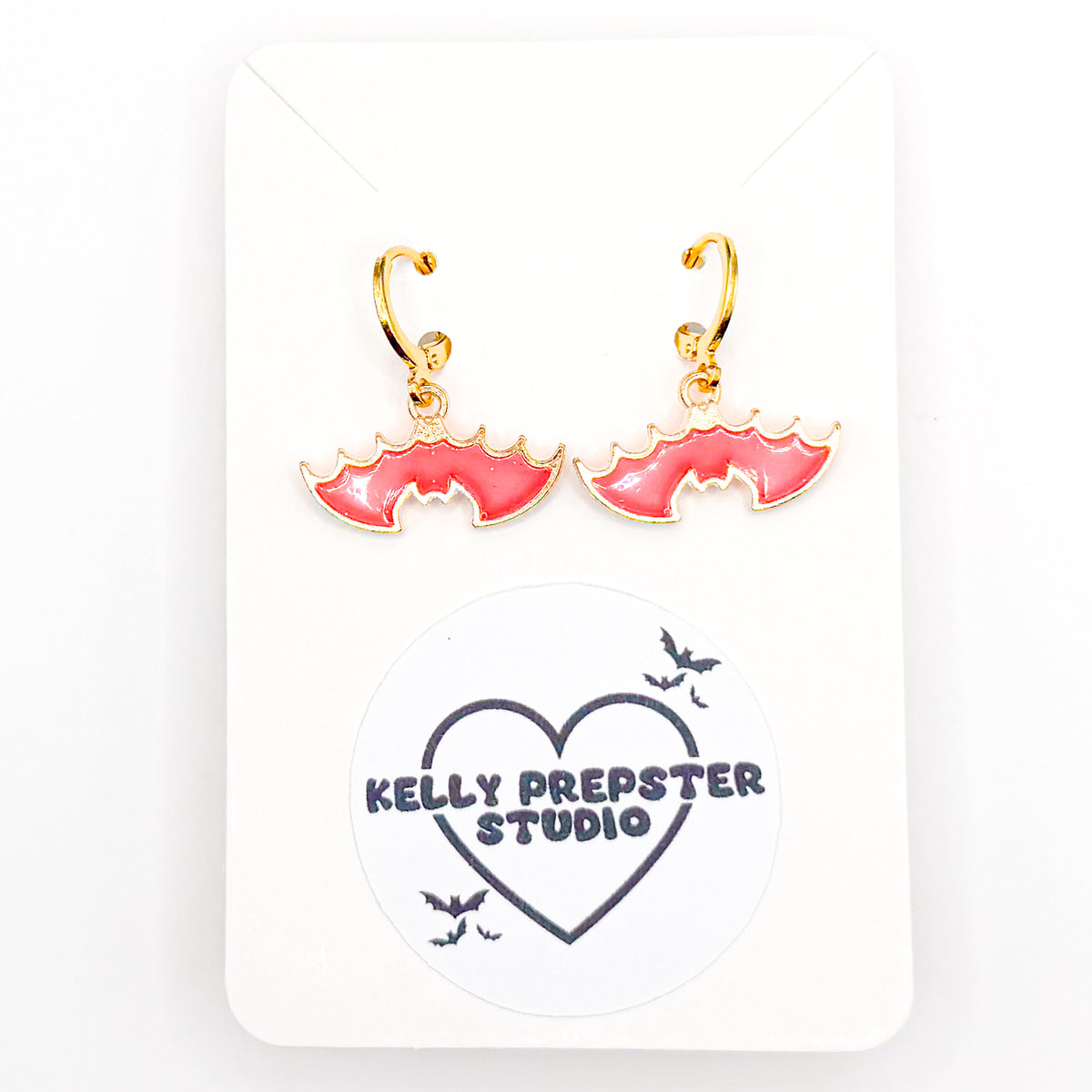 Pink Bats Huggie Earrings