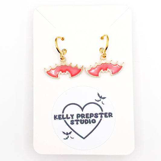 Pink Bats Huggie Earrings
