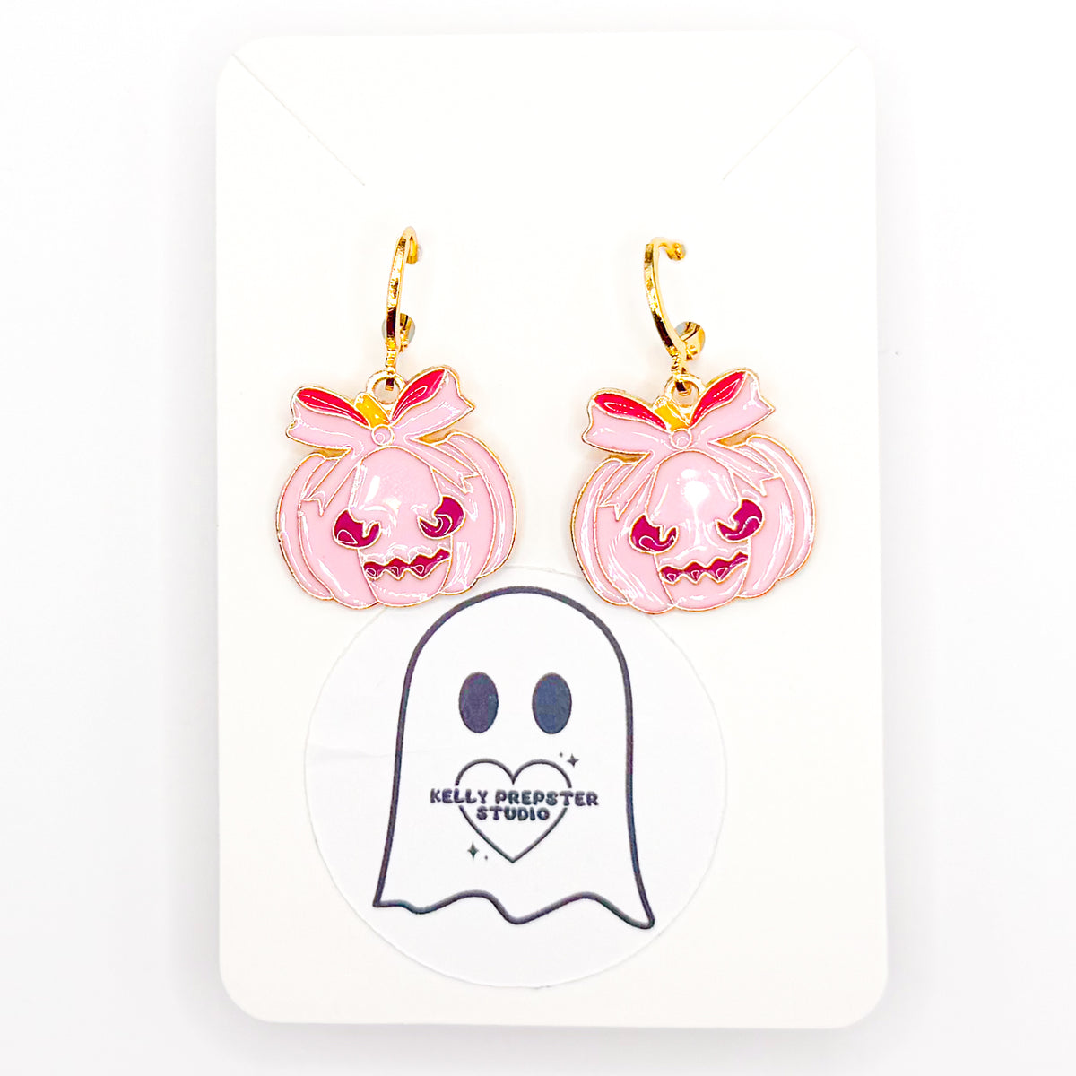 Pink Spooky Pumpkins Huggie Earrings