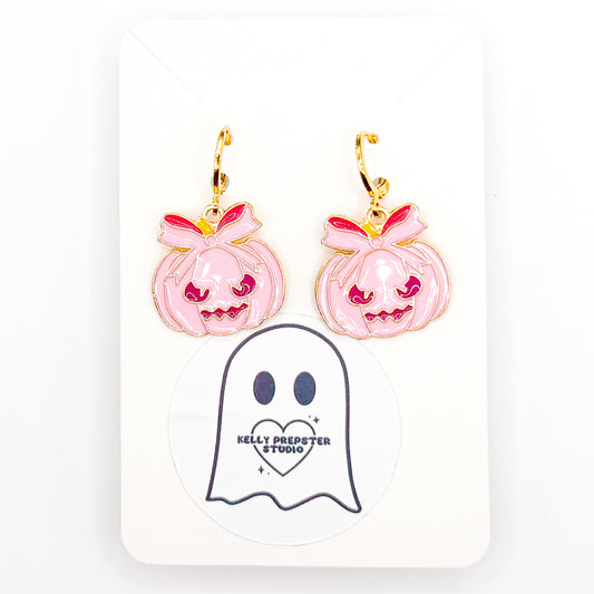 Pink Spooky Pumpkins Huggie Earrings