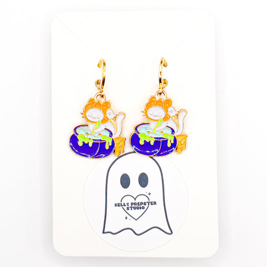 Cauldron Kitty Huggie Earrings