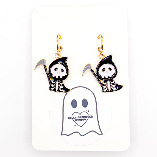 Spooky Grim Reaper Huggie Earrings