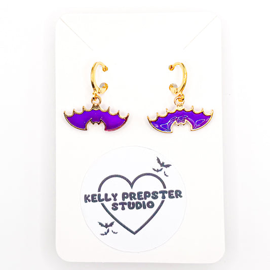 Purple Bats Huggie Earrings