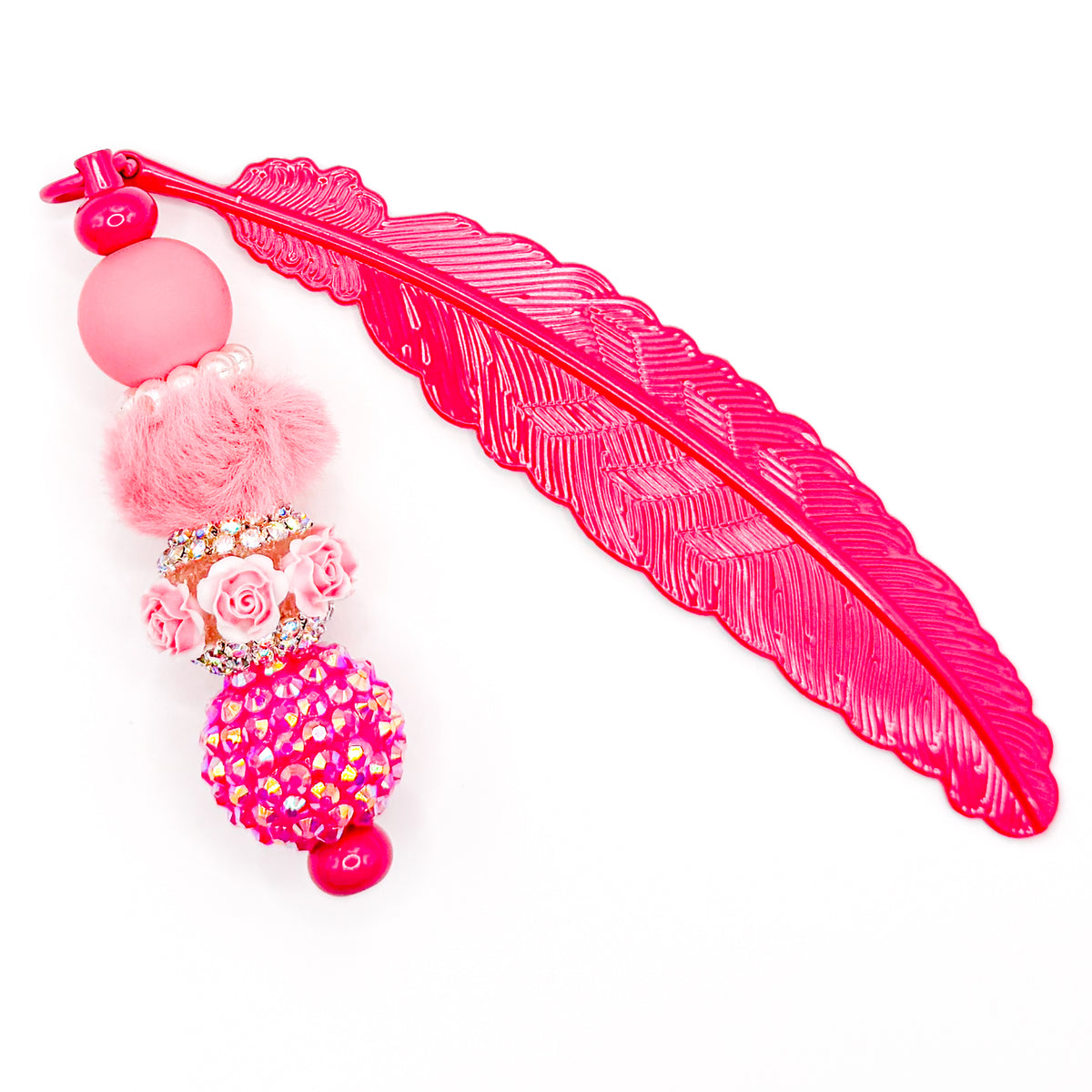 Hot Pink Preppy Roses Beaded Bookmark