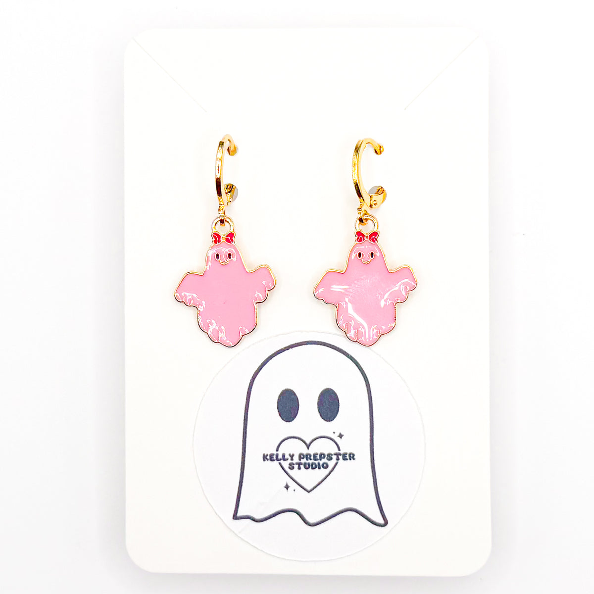 Pink Ghosties Huggie Earrings