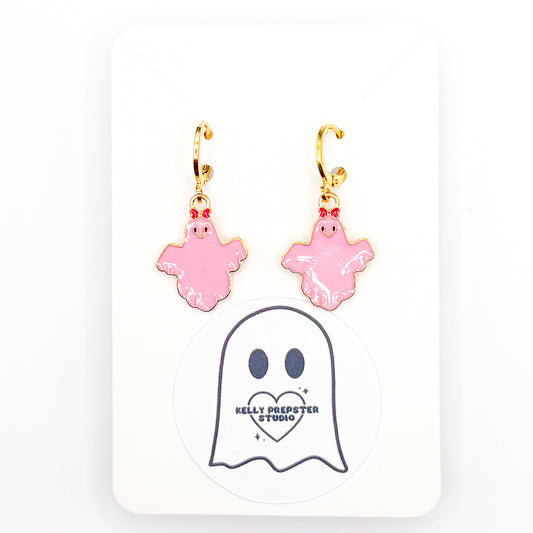 Pink Ghosties Huggie Earrings