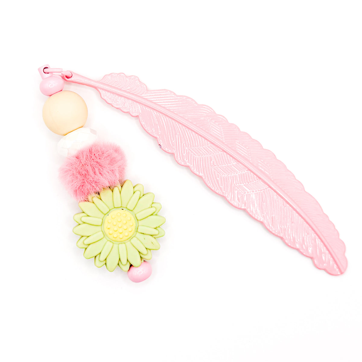 Green Flower Pink Beaded Bookmark
