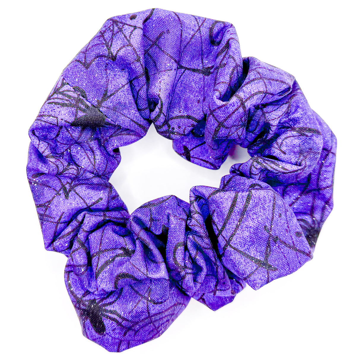 Purple Spooky Spiders Hand-Sewn Scrunchie