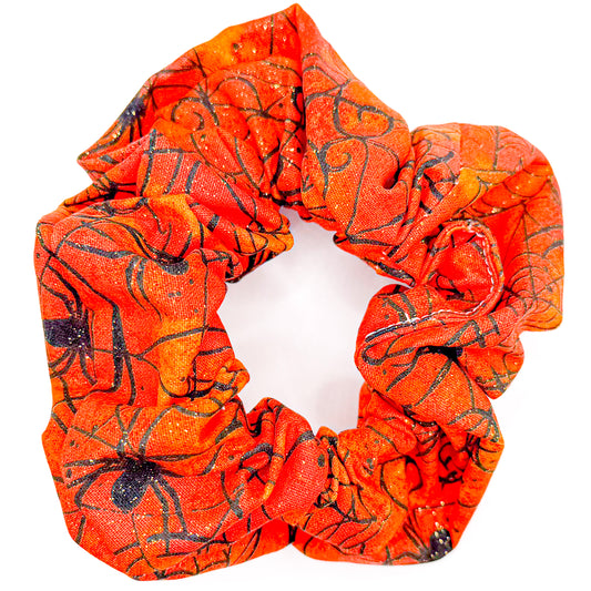 Orange Spooky Spiders Hand-Sewn Scrunchie