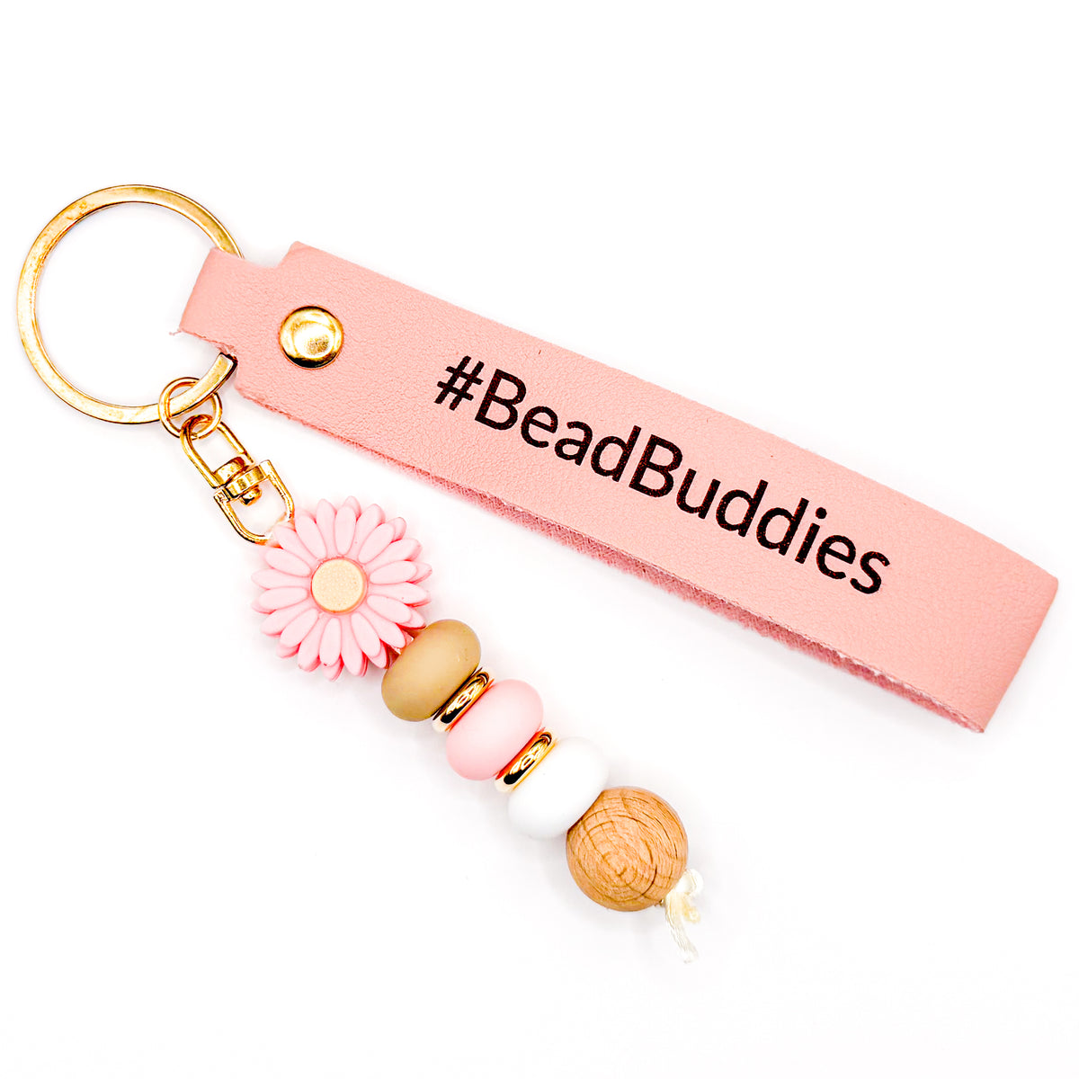 Pink #BeadBuddies Laser Etched Beaded Keychain