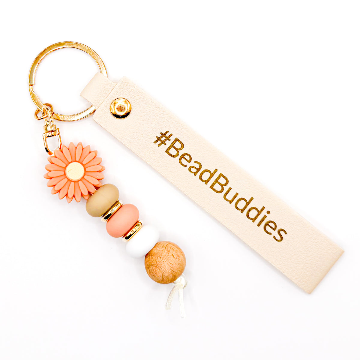 Khaki #BeadBuddies Laser Etched Beaded Keychain