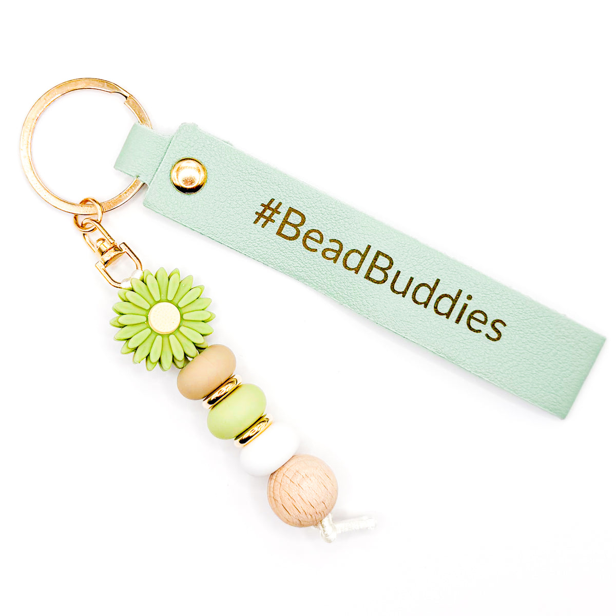 Green #BeadBuddies Laser Etched Beaded Keychain