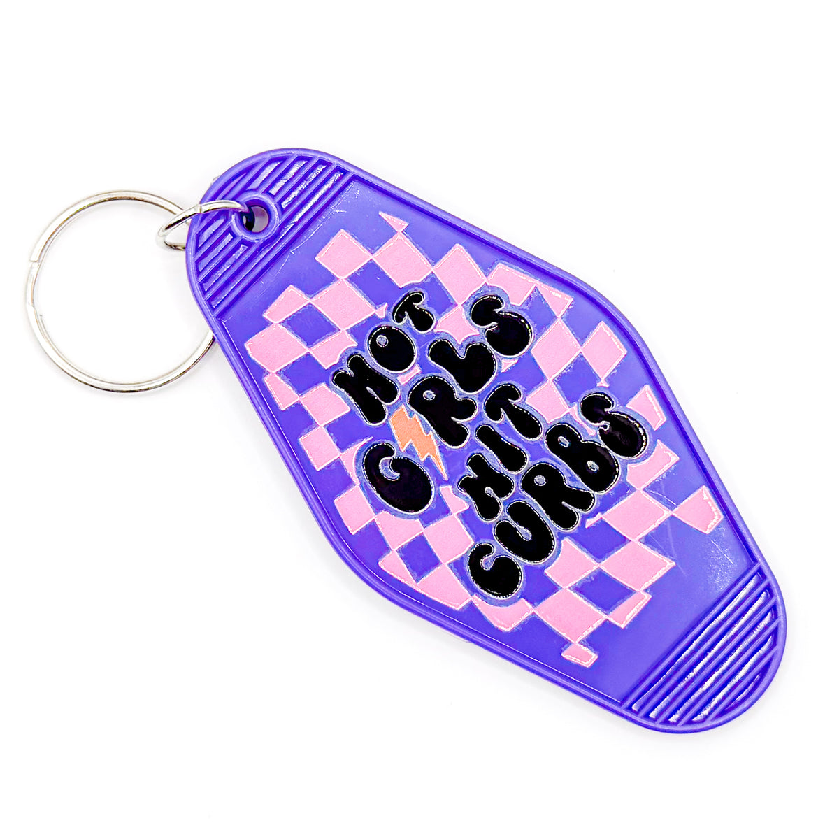 Purple Checkered "Hot Girls Hit Curbs" Keychain