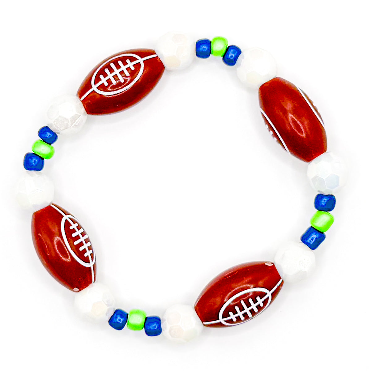 Blue and Green Football Beaded Bracelet