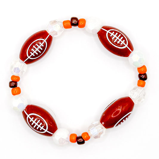 Orange and Brown Football Beaded Bracelet