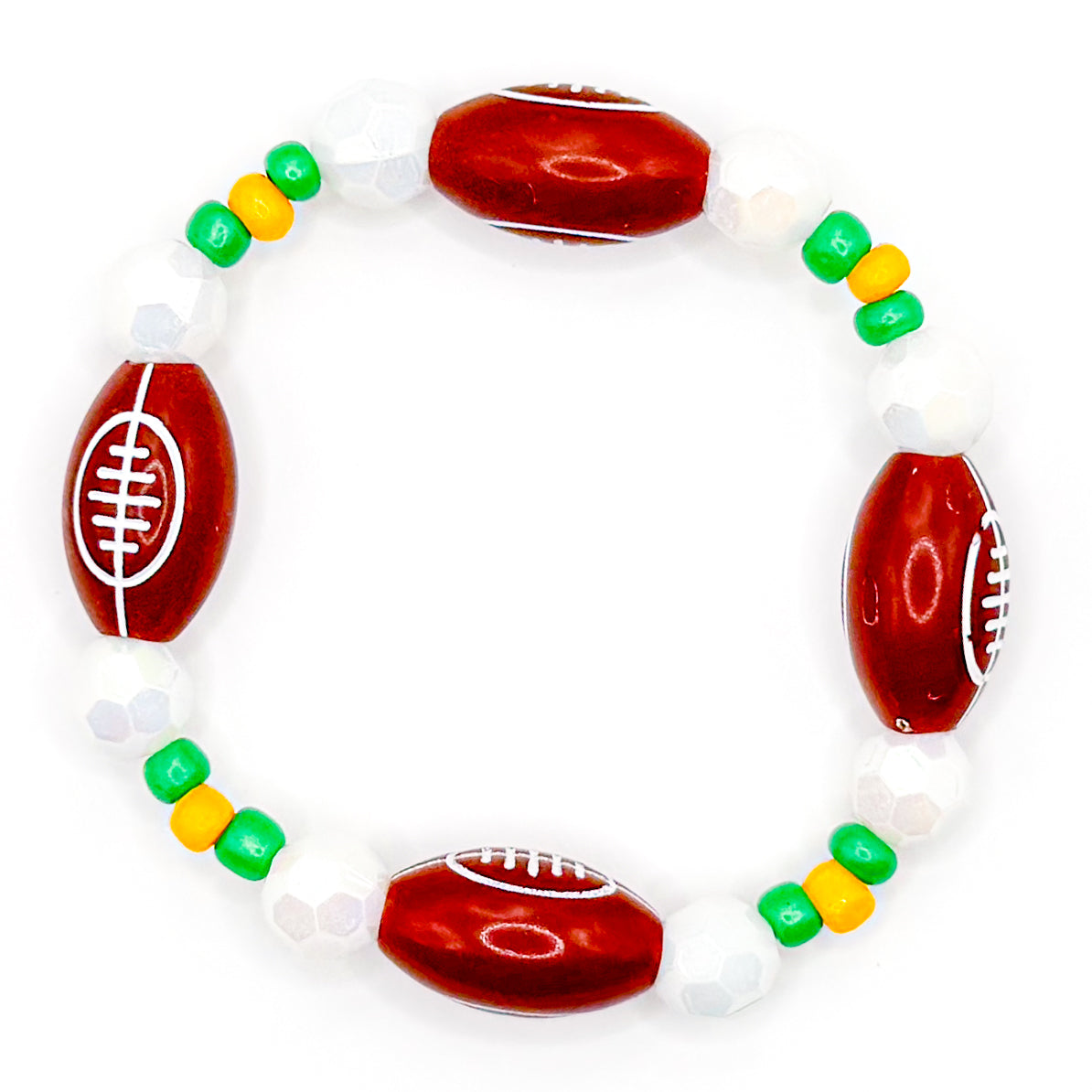 Green and Yellow Football Beaded Bracelet