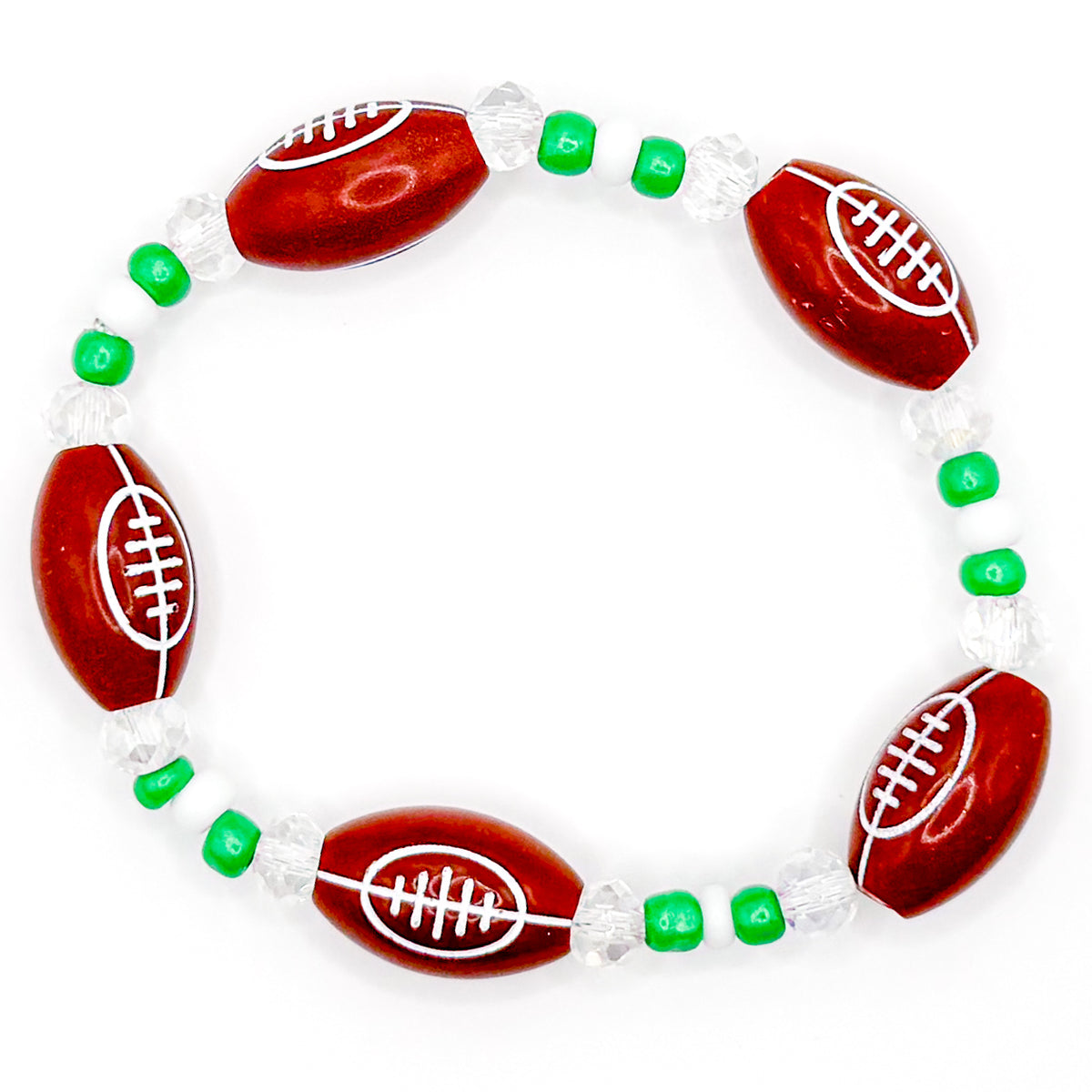 Shiny Green and White Football Bracelet