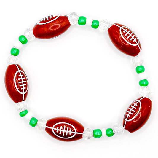 Shiny Green and White Football Bracelet