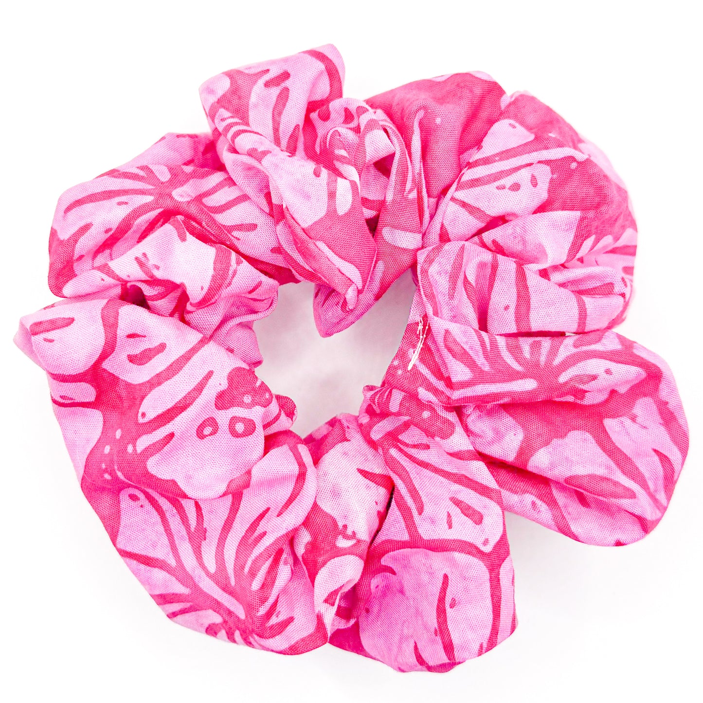 Preppy Pink Aloha Flowers Hand-Sewn Scrunchie