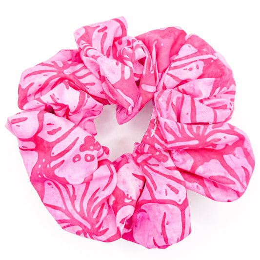Preppy Pink Aloha Flowers Hand-Sewn Scrunchie