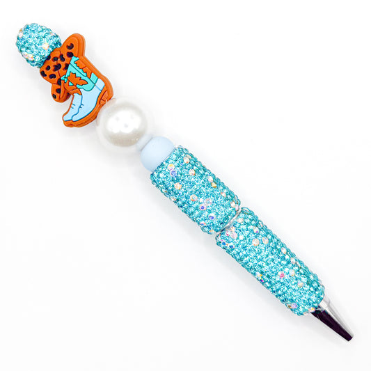 Howdy Blue Boots Glitter Charm Pen