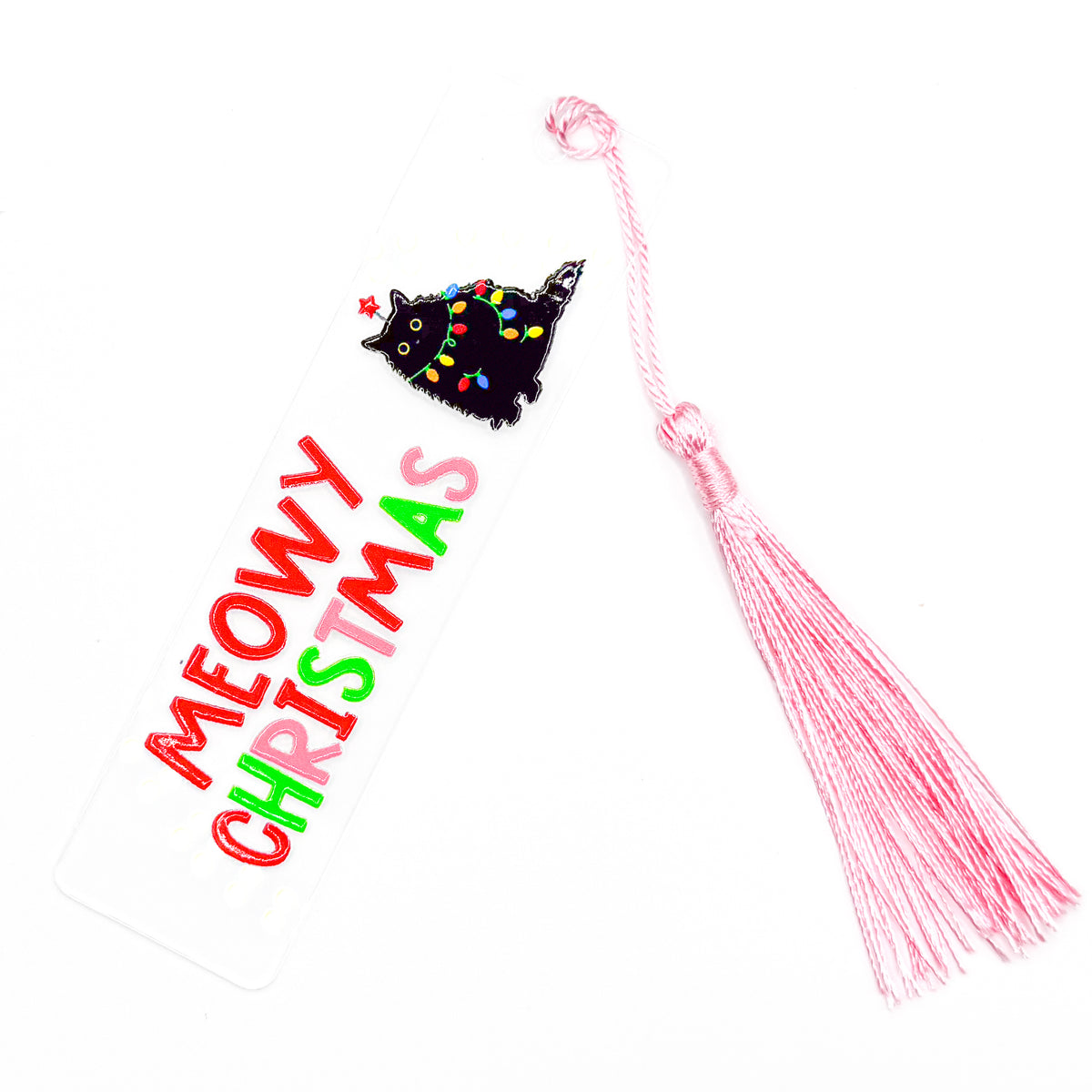 Pink Meowy Christmas Acrylic Bookmark