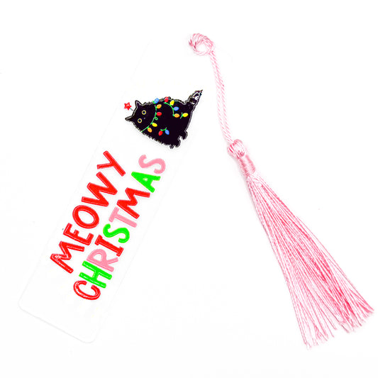 Pink Meowy Christmas Acrylic Bookmark