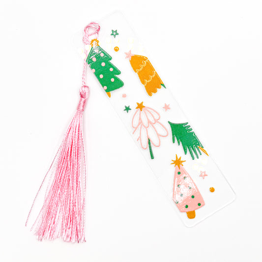Pink Christmas Tree Farm Acrylic Bookmark