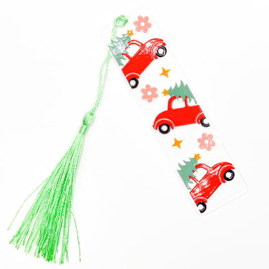 Green Christmas Car Acrylic Bookmark