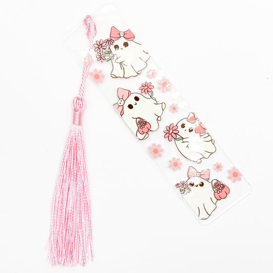 Pink Bow Ghost Cuties Acrylic Bookmark