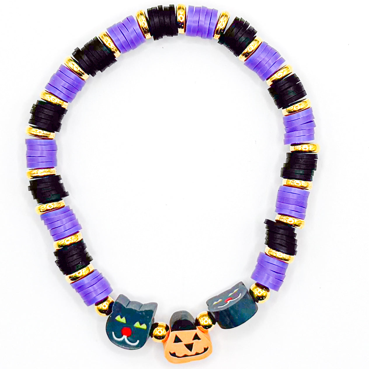 Cats and Pumpkins Clay Beaded Bracelet