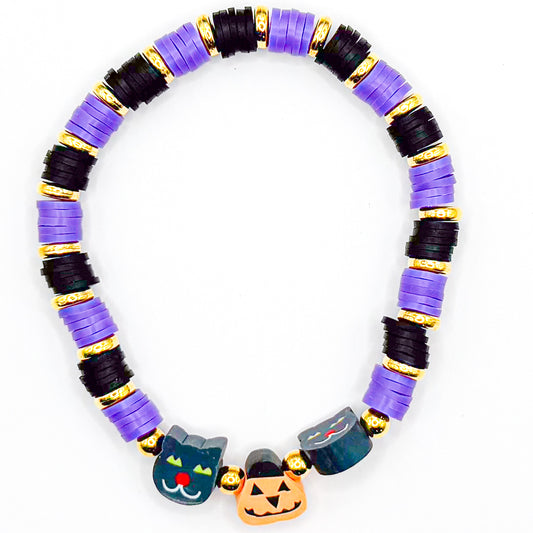Cats and Pumpkins Clay Beaded Bracelet