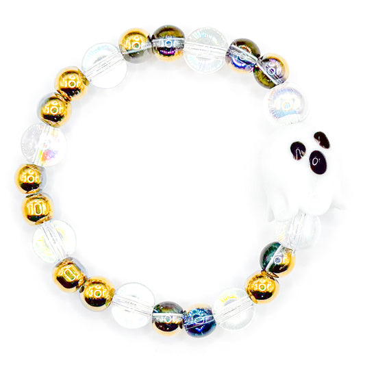 Spooky Golden Ghost Glass Beaded Bracelet
