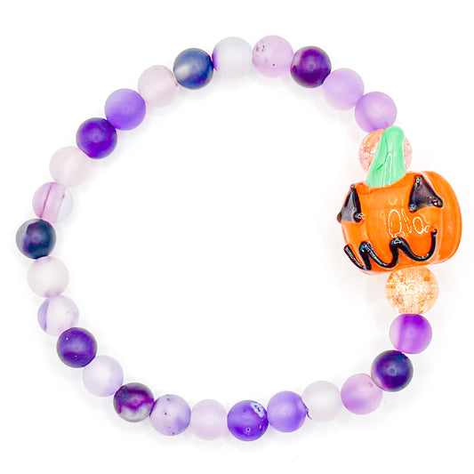 Purple Pumpkin Glass Beaded Bracelet