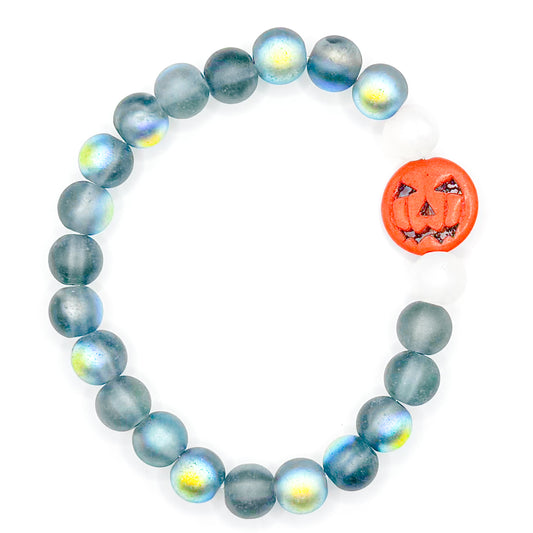 Neutral Spooky Pumpkin Glass Beaded Bracelet